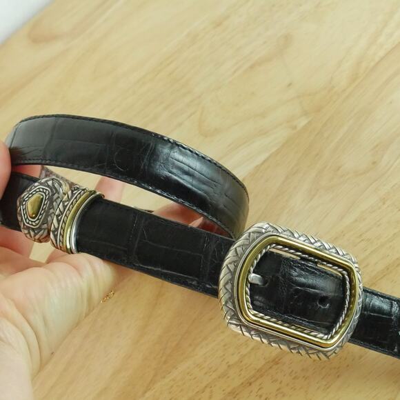 Unbranded Accessories - Leather Western Belt M L 32" Brown Black Leather Reversible 90s Croc Embossed